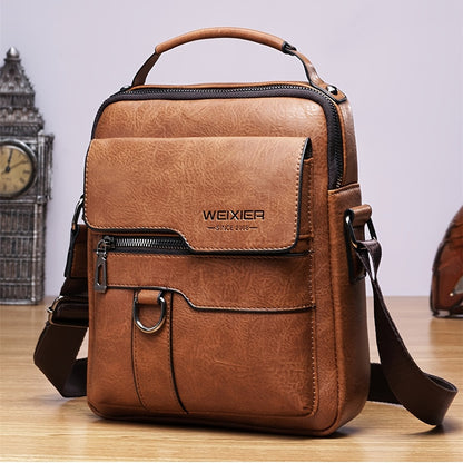 Vintage Genuine Leather Crossbody Bag for Men - Classic Business Shoulder Bag Design