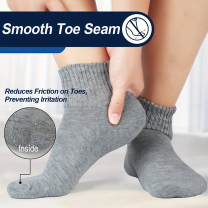 6 Pairs Unisex Diabetic Crew Socks – Cushioned Sole, Seamless Toe, Non-Binding Top, Breathable Knit Fabric Blend of Polyester, Nylon, and Spandex