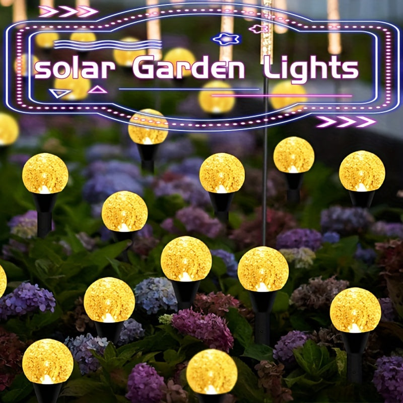 Solar Garden Path Lights - 15 LED Crystal Globe Stake Lights with Touch Control, Solar Powered, 600mAh Battery - Perfect for Garden, Camping, Independence Day, Christmas, Weddings, Parties