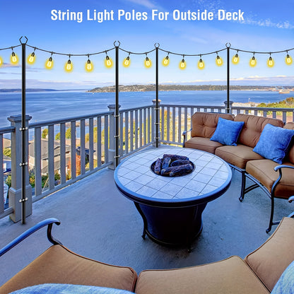 Metal String Light Pole - 2 Packs for Outdoor String Lights, Light Stand for Garden, Patio, Wedding, Backyard, Deck, Party