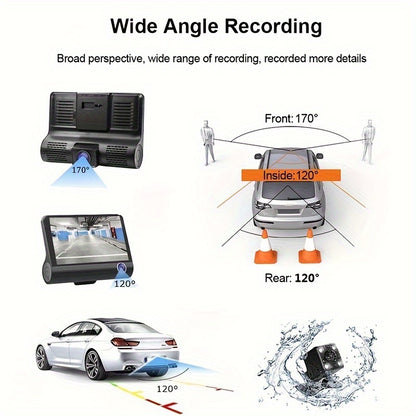 1080P Three Camera Recorder - On-Dash Cameras with Night Vision, Car DVR for Safe Driving