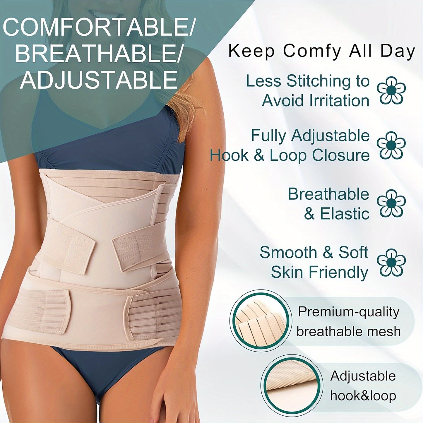 3 in 1 Postpartum Belly Band – C-Section Support Recovery Wrap and Abdominal Binder Girdle for Post-Birth Recovery