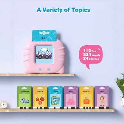 Interactive Montessori Flash Card Toy for Ages 0-3 – Talking Educational Playset with 112 Double-Sided Vocabulary Cards, Bilingual Language Activity for Toddler Sensory Learning, Perfect Kids Gift