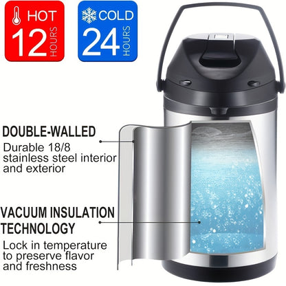 PANCERKA 2.5L Insulated Coffee Pot - Stainless Steel Thermal Beverage Dispenser with Lever Action - Hot & Cold Water, 85oz Large Capacity