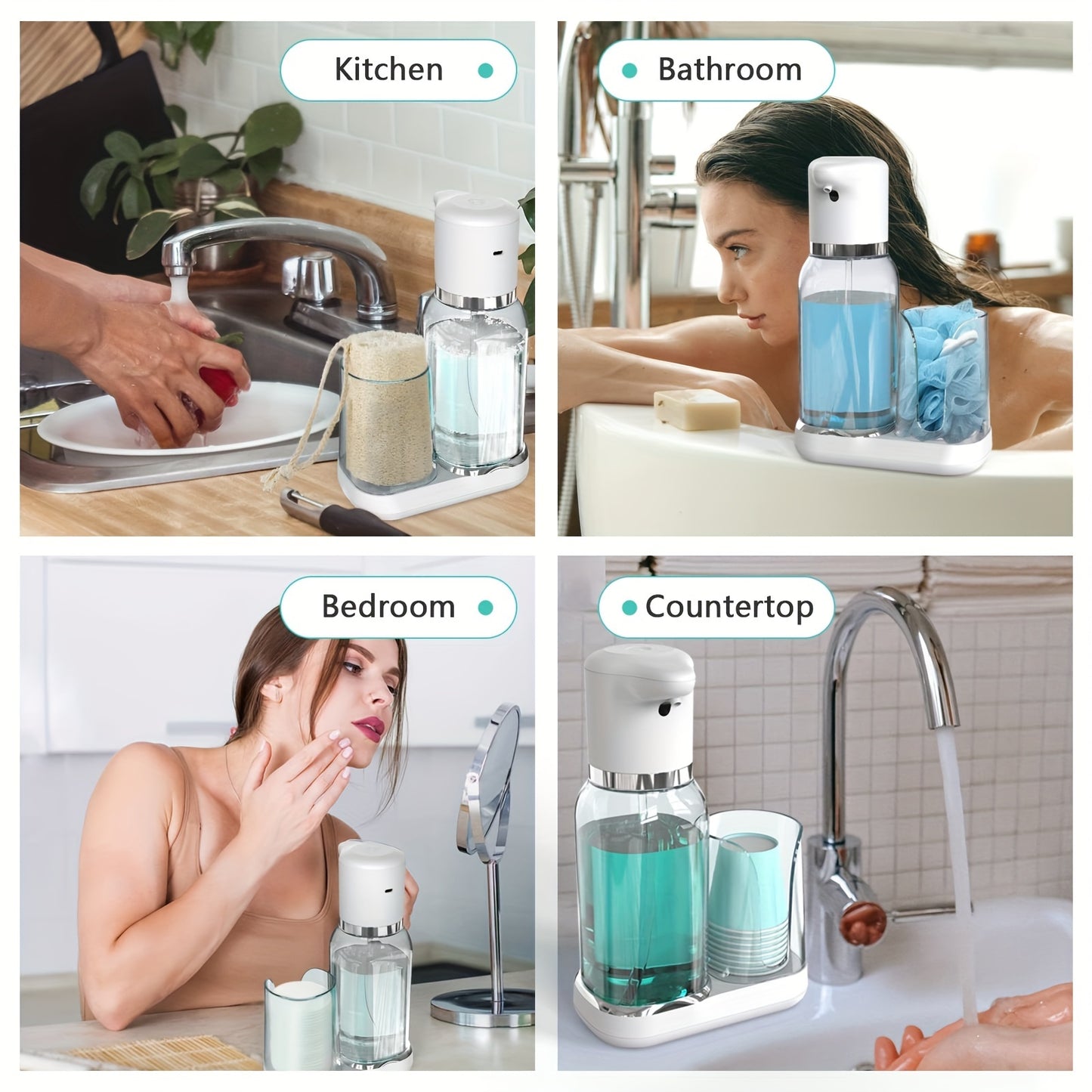 Automatic Mouthwash Dispenser – Smart Rinse Pump with Cup Holder, Infrared Sensor, 2 Dispense Levels, Rechargeable for All Ages