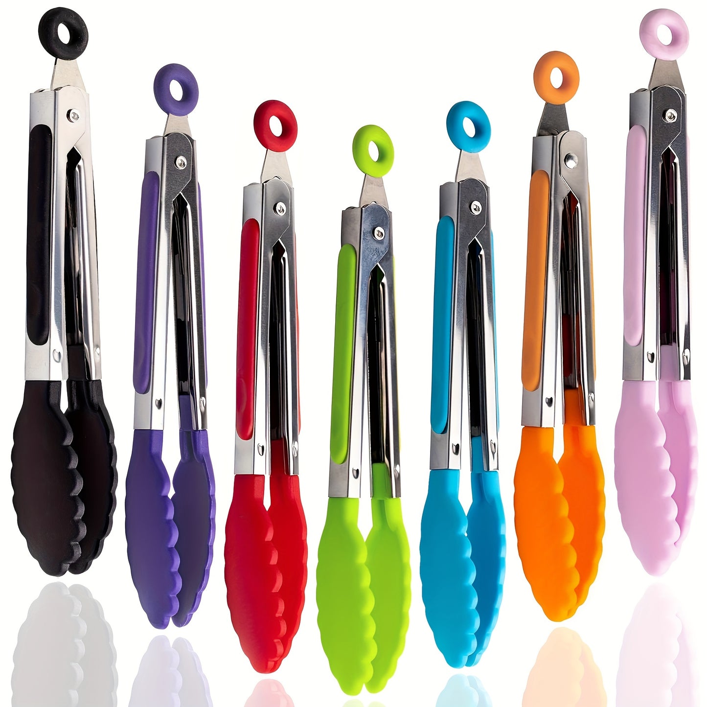 3pcs/7pcs Kitchen Tongs - 7 Inch Small Silicone Tongs with Stainless Steel Handles, Heat Resistant, Non-Stick, Locking Food Tongs for Cooking, Grilling, and Frying