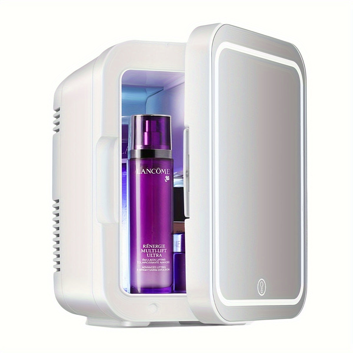 4L Mini Refrigerator with LED Makeup Mirror Panel – 3-Speed Brightness Light, Auto Defrost, Computer Temperature Control, Ideal for Skincare, Cosmetics, Drinks, Snacks, Car Travel, Home