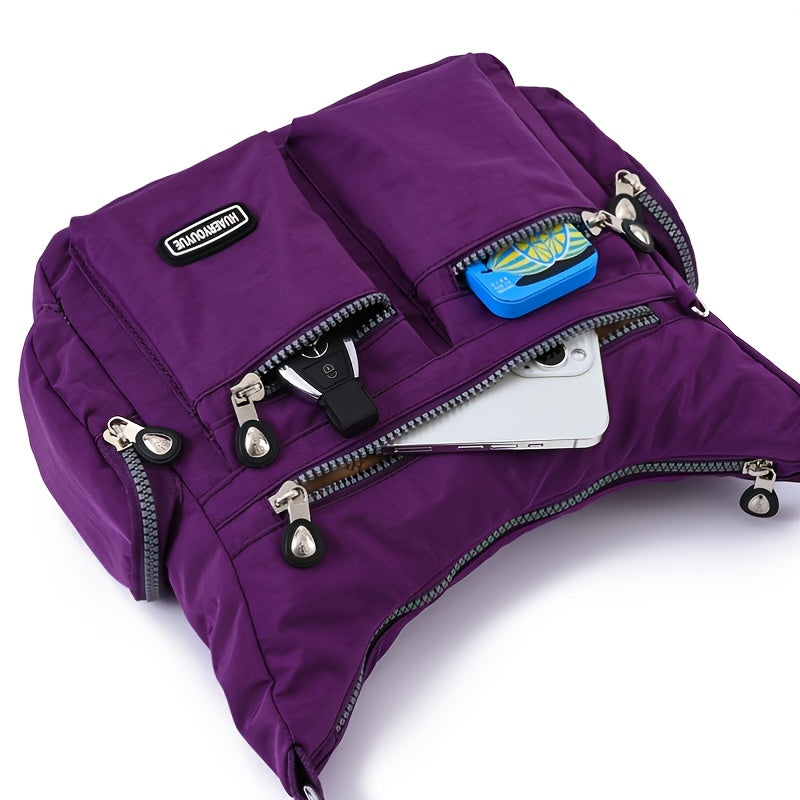 Waterproof Nylon Crossbody Bag for Women - Trendy Zipper Purse with Letter Patch