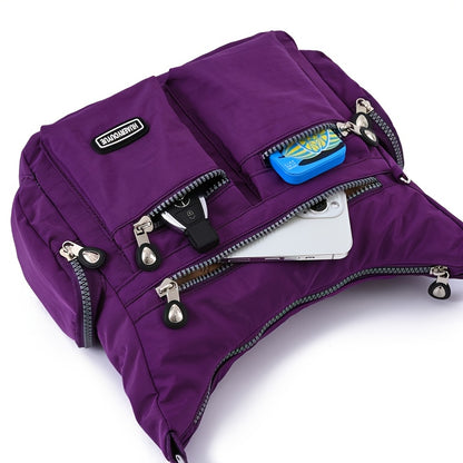 Waterproof Nylon Crossbody Bag for Women - Trendy Zipper Purse with Letter Patch