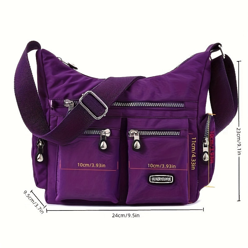 Waterproof Nylon Crossbody Bag for Women - Trendy Zipper Purse with Letter Patch