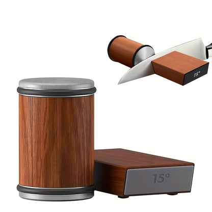 Rolling Knife Sharpener – Effortlessly Sharpens Straight Edge Knives with Adjustable 15° and 20° Magnetic Angles – Complete Kit for Kitchen Knives