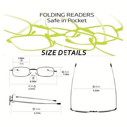 Foldable Reading Glasses – Portable Presbyopic Glasses for Men and Women – Spring Hinge Readers with Case