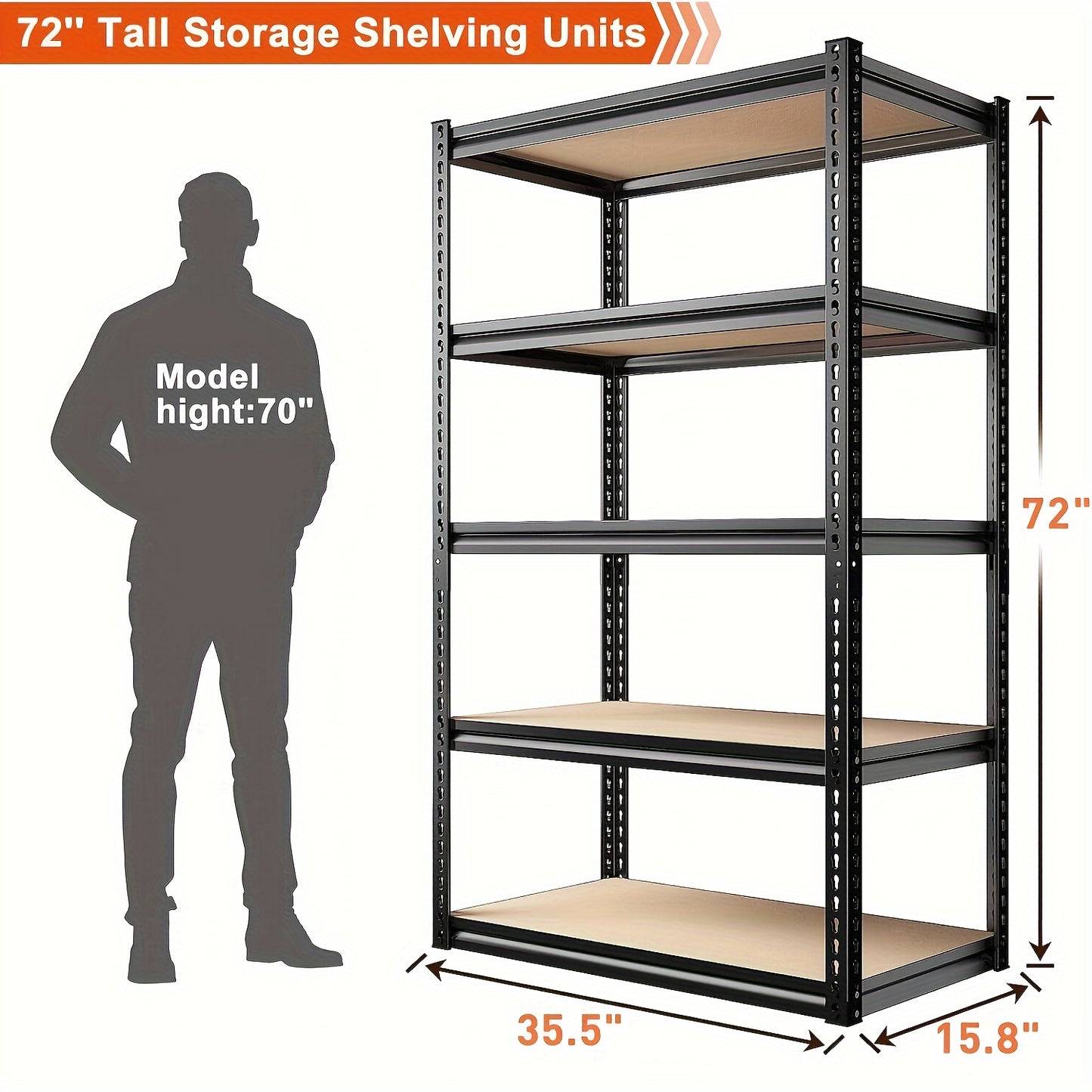 2000LBS Heavy Duty Garage Shelving – 5 Tier Metal Storage Shelves, Adjustable Unit 35.5"W x 72"H x 15.8"D for Basement, Pantry, Utility Rack