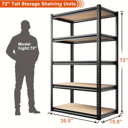 2000LBS Heavy Duty Garage Shelving – 5 Tier Metal Storage Shelves, Adjustable Unit 35.5"W x 72"H x 15.8"D for Basement, Pantry, Utility Rack