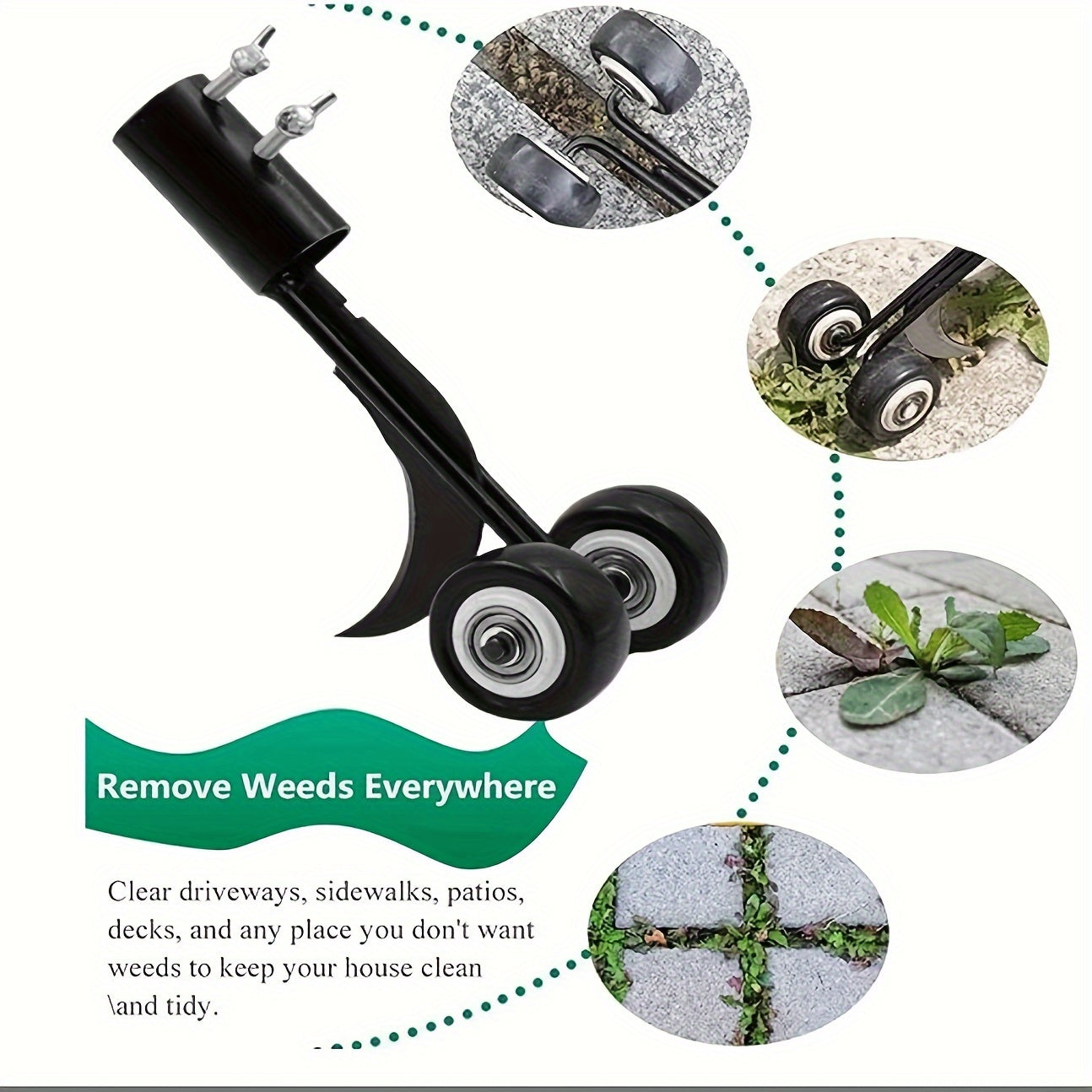 Stand-Up Manual Weeding Tool – Weed Puller with Wheels, Roller Crack Weeder for Garden, Lawn, Sidewalk & Driveways