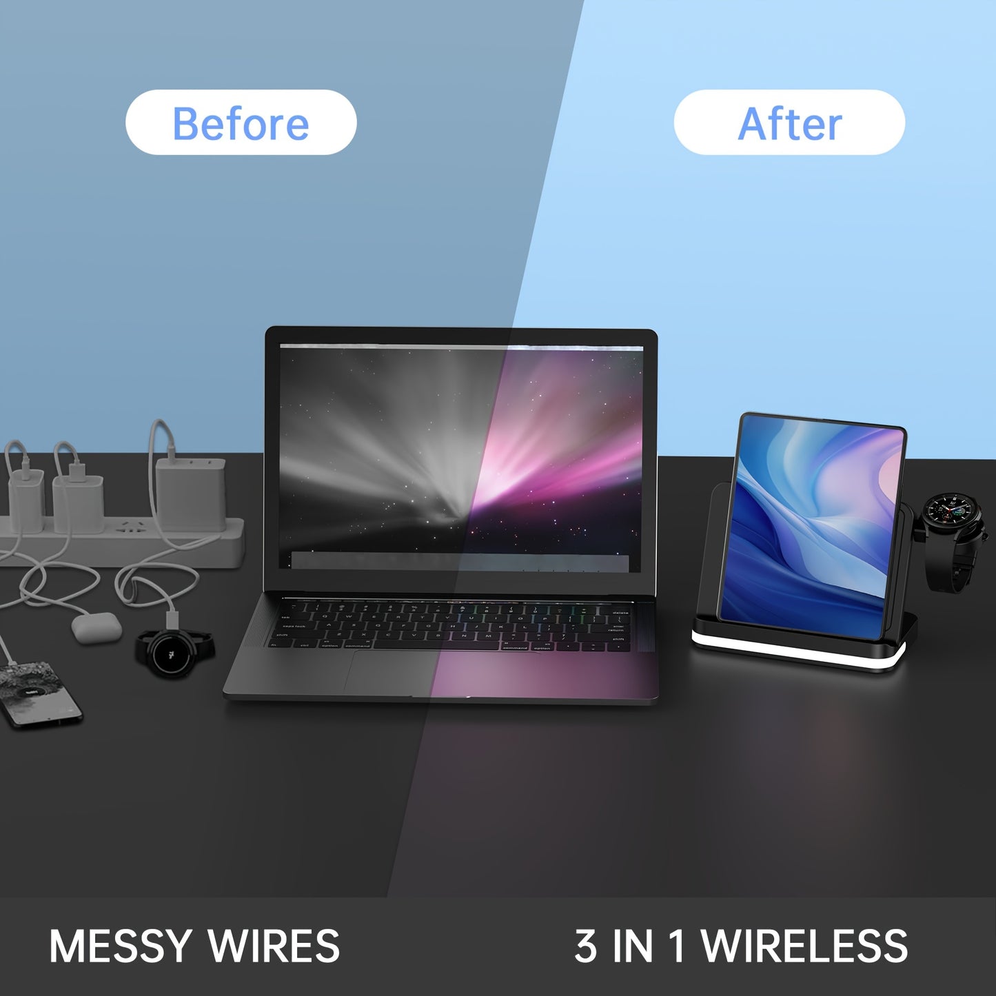 4 in 1 Wireless Charger Station for Samsung Z Fold 5 - Foldable Fast Charging Dock for Galaxy Z Fold 4/3, Z Flip 5/4/3, S24/S23/S22, Note20/10 Ultra, Watch 6/5/Pro/4/3, Earbuds 2/2 Pro/Live