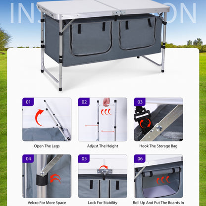 Multi-Functional Camping Table – Foldable & Height-Adjustable, Lightweight Aluminum with Carry Handle, Perfect for Outdoor Adventures, Beach Trips, BBQs, Picnics, Cooking, Festivals & Office Breaks