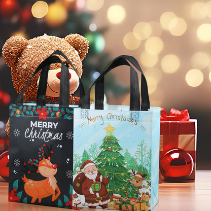 18 Pack Christmas Gift Bags with Handles – Reusable Woven Tote Bags, Waterproof & Foldable, Perfect for Holiday Party Supplies & Decorations