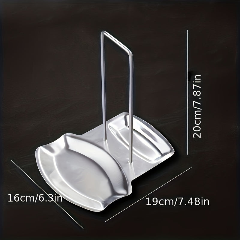 Stainless Steel Lid and Spoon Rest Stand - Detachable Pan Cover Holder, No-Drill Kitchen Organizer with Drip Tray, Eid Mubarak Special Cookware Accessory, Metal Material
