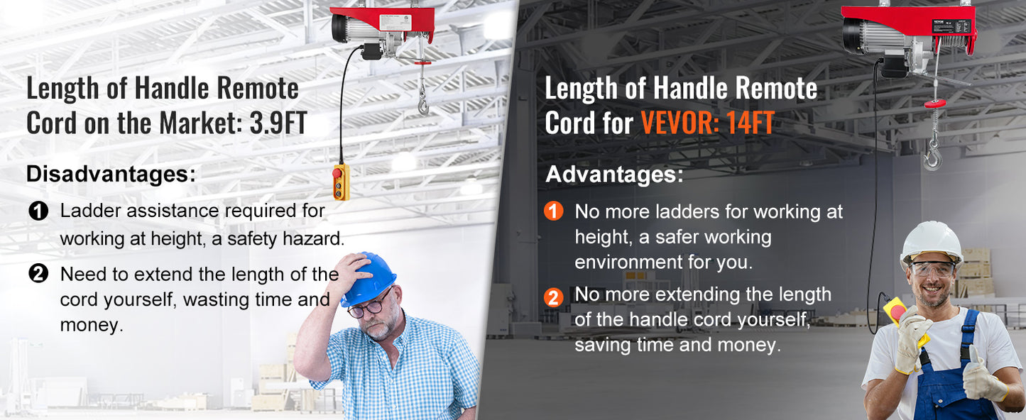 VEVOR 200–800kg Electric Hoist – Cable Winch Lifting Crane with Wired/Wireless Remote for Boat, Car, Garage & Elevator