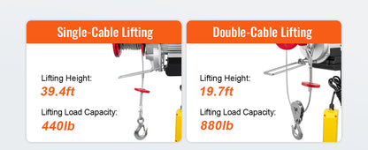 VEVOR 200–800kg Electric Hoist – Cable Winch Lifting Crane with Wired/Wireless Remote for Boat, Car, Garage & Elevator