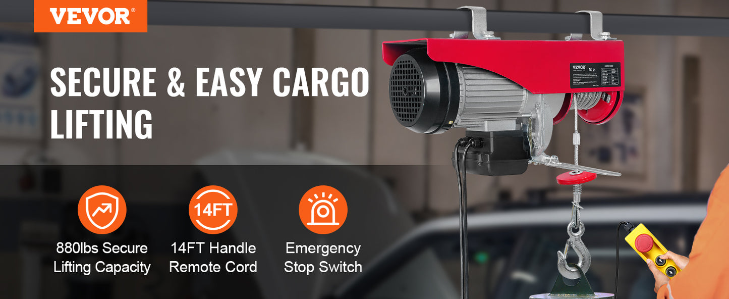 VEVOR 200–800kg Electric Hoist – Cable Winch Lifting Crane with Wired/Wireless Remote for Boat, Car, Garage & Elevator