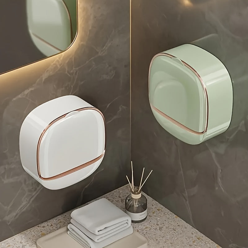 Wall-Mounted Soap Dish with Lid – No Drill, Double-Layer Holder for Bathroom & Kitchen Storage