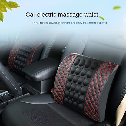 Car Lumbar Electric Massager – Red Ultra-Fiber PU Leather Cushion for Car Interior and Office Decoration