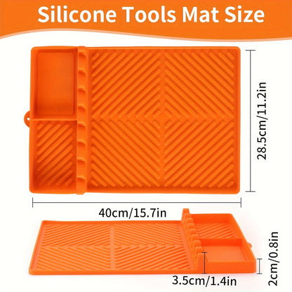 Grill Mat Side Shelf for Blackstone - Silicone Grill Pad, Large Spatula Mat with Drip Pad, BBQ Caddy and Utensil Holder, Outdoor Grill and Kitchen Counter Accessory
