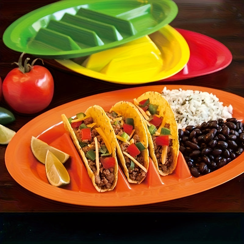 Fiesta Taco Serving Plates Set – 1pc/4pcs with Stand Holder for Soft and Hard Shell Tacos, Microwave Safe Plastic, Ideal for Taco Nights and Bars