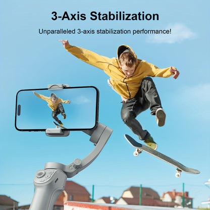 3-Axis AI Smartphone Gimbal Stabilizer Plus - Advanced Object & Face Tracking, 360° Rotation, LED Light, Tripod, Anti-Shake, Wireless Rechargeable Battery for TikTok Videos
