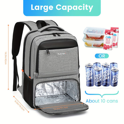 RUCYEN Insulated Lunch Backpack - Cooler Lunch Box for Men & Women, 15.6" RFID Blocking Laptop Backpack with USB Port for Work, Travel, Picnics and Hiking