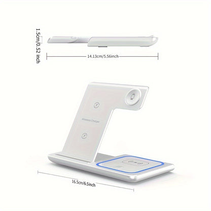 3-in-1 Wireless Charging Station: 15W Fast Mag-Safe Charger Stand with QC3.0 Adapter for iPhone 15/14/13/12/11, x 8 Pro Max/Pro/Mini/Plus, iWatch Ultra 9/8/7/6/5/4/3/2, AirPods 3/2