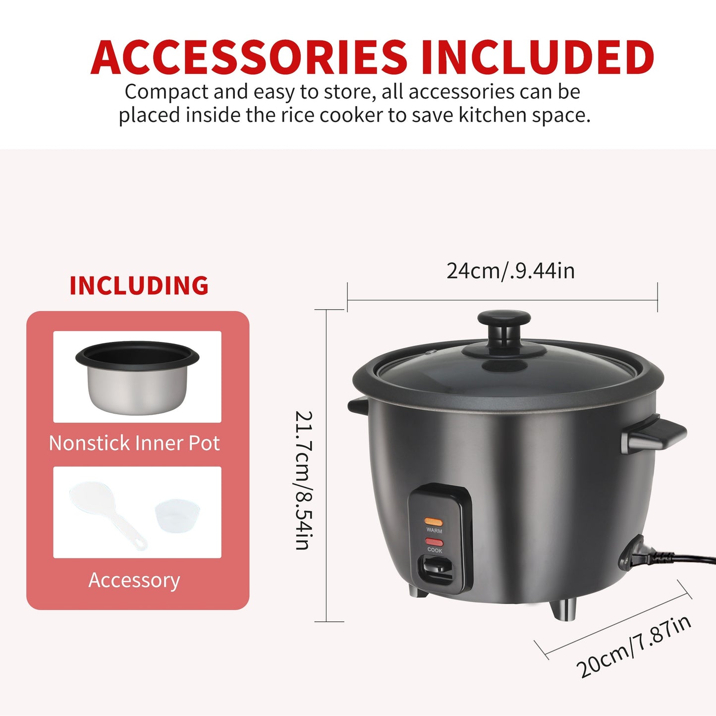 Versatile 6-Cup Rice Cooker with Yogurt Maker - 1.5 Qt Capacity, Nonstick Pot, Auto Keep Warm, One Touch Operation - Includes Steamer for Oatmeal and Soup, Stainless Steel Liner