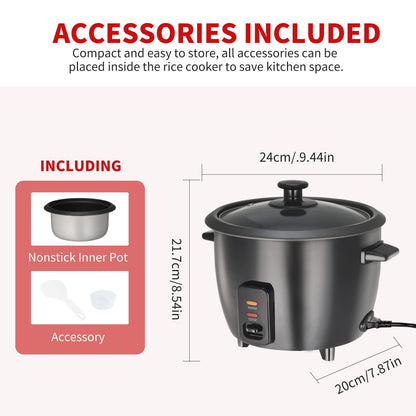 Versatile 6-Cup Rice Cooker with Yogurt Maker - 1.5 Qt Capacity, Nonstick Pot, Auto Keep Warm, One Touch Operation - Includes Steamer for Oatmeal and Soup, Stainless Steel Liner
