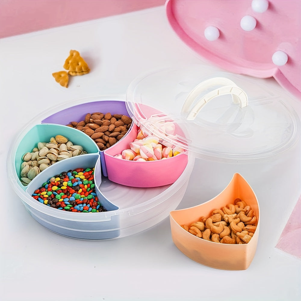 12.2-Inch Colorful Fruit Serving Tray with Lid – 5-Compartment Round Platter for Parties and Events