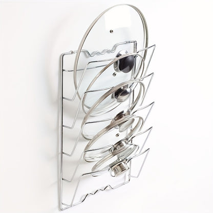 Space-Saving Hanging Pot Lid Holder - Multifunctional Wall-Mounted Rack, Cutting Board Organizer, and Kitchen Essentials for Easy Meal Prep