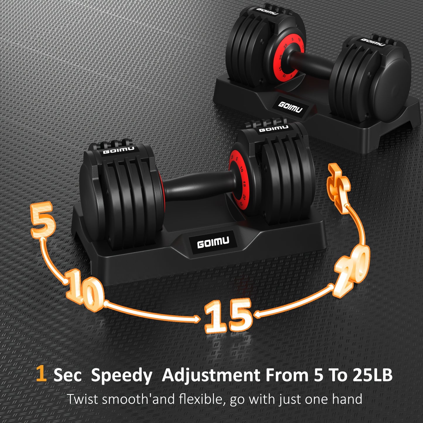 Adjustable Dumbbell 25-55LB – Quick 1-Second Weight Change, 5-in-1 Free Weight with Anti-Slip Handle, Space-Saving Home Gym Equipment