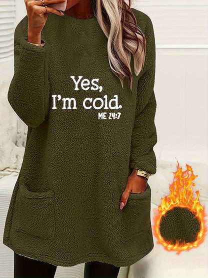 Women's Cozy Fleece Pullover Sweatshirt with Pockets – Long Sleeve Crew Neck for Fall & Winter