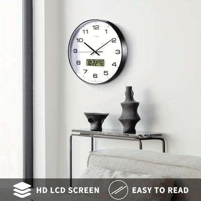 TIMESS Calendar Display Analog Wall Clock – 10/12/14 inch Silent 4-Color Large Dial with Perpetual Calendar & Fahrenheit Temperature, for Bedroom, Office, School Decor