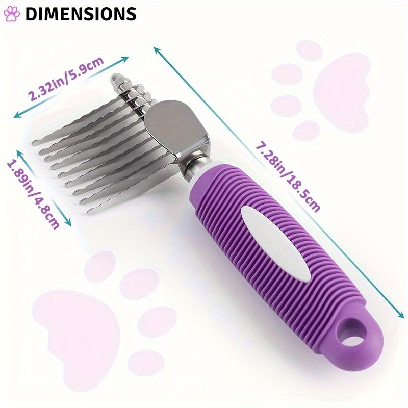 Pet Dematting Rake Comb Brush - Detangle Matted Undercoat for Dogs with Steel Safety Blades