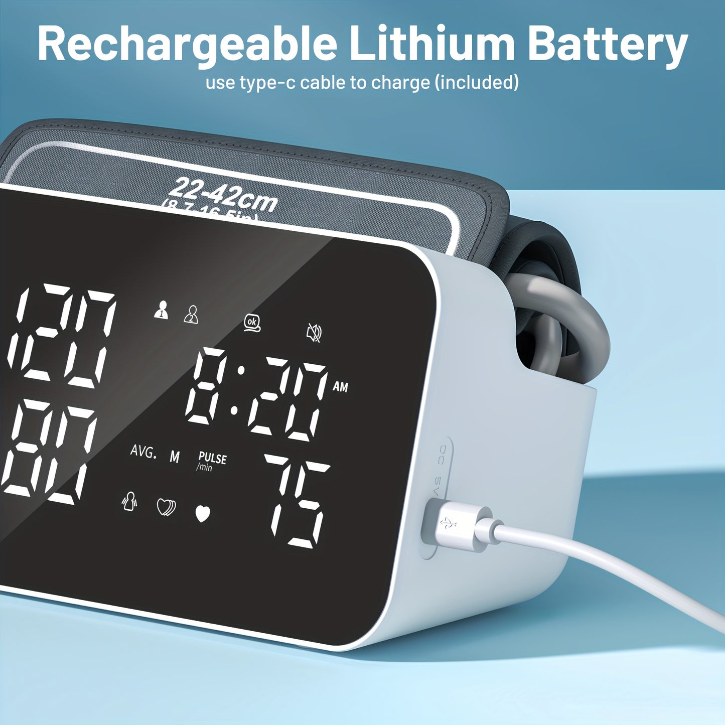 Oklar Blood Pressure Monitor – LED Display with Voice Broadcasting, Digital Cuff Machine, Includes Charging Cord