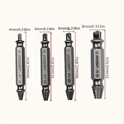 4pcs Steel Screw Extractor Set – Powerful Broken Screw Remover, Damaged Screw Easy-Out Kit, Precision Drill Bit Guide for Repairs