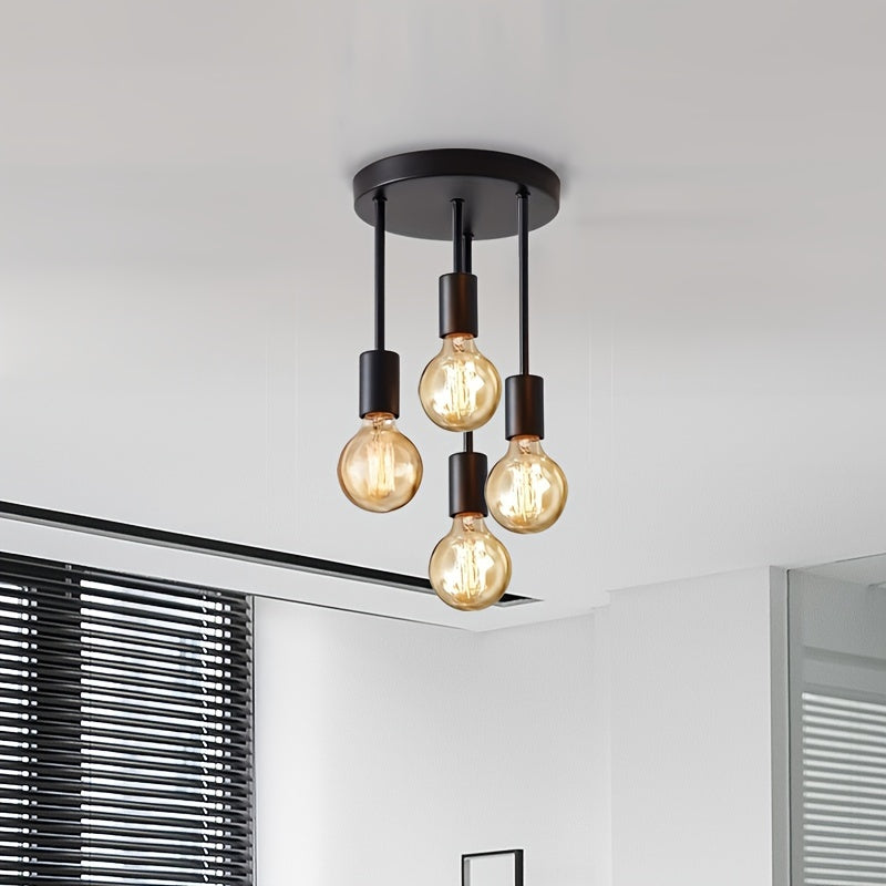 Black 4 Lamp Ceiling Pendant Light – Modern Satellite Design with E27 Bulb Base, Ideal for Bedroom, Kitchen, Living Room, & Corridor (Bulbs Not Included)