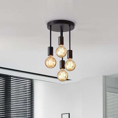 Black 4 Lamp Ceiling Pendant Light – Modern Satellite Design with E27 Bulb Base, Ideal for Bedroom, Kitchen, Living Room, & Corridor (Bulbs Not Included)