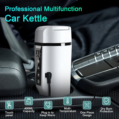 12V/24V Car Electric Kettle - Travel Portable Fast Water Boiler and Heater with Adjustable Temperature - 304 Stainless Steel Travel Mug for Coffee and Tea, Dry Burn Protection