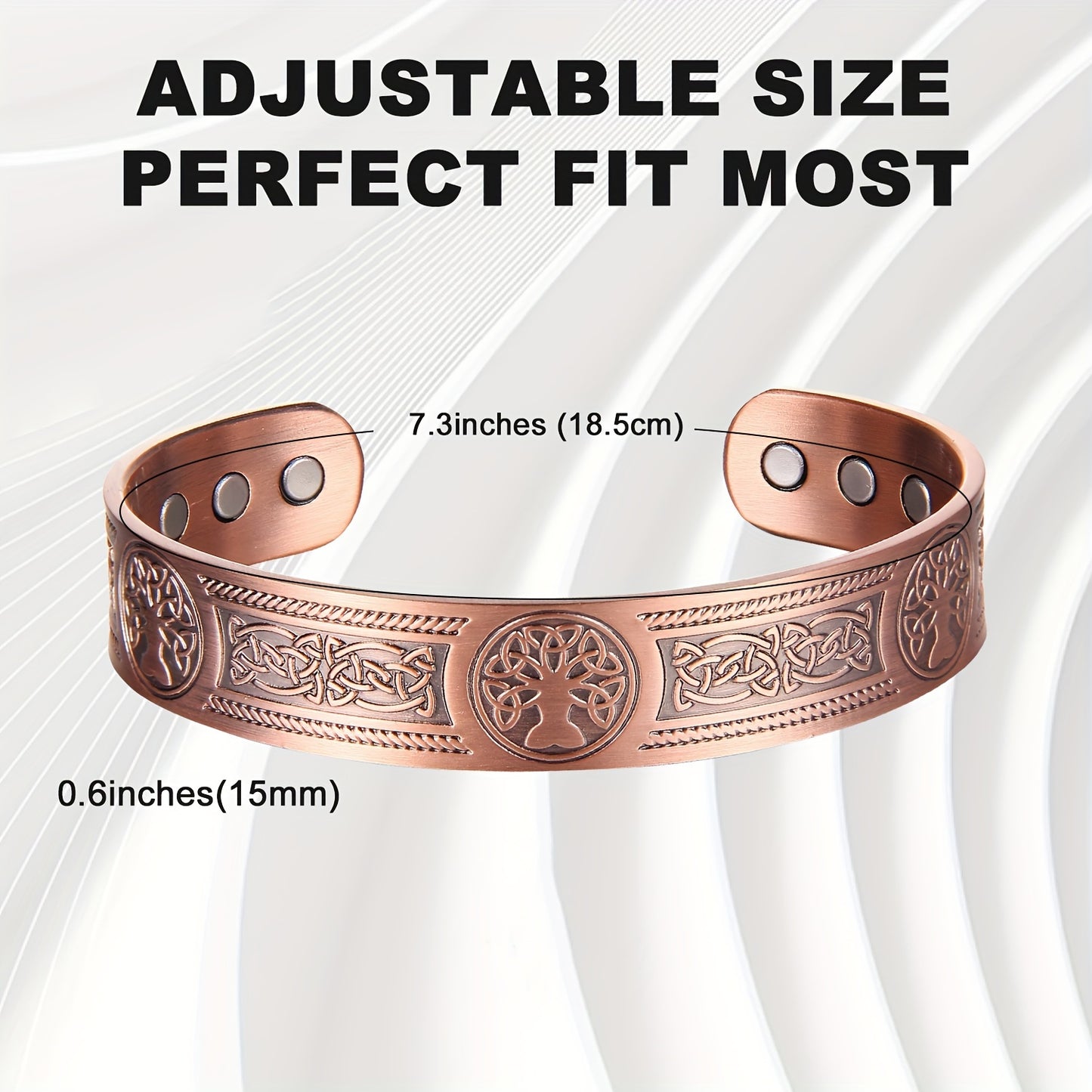 6pcs Solid Copper Magnetic Cuff Bangle – Tree of Life Pattern, Adjustable Size, Ultra Strong Magnets, Gift for Men and Women, Special Occasions