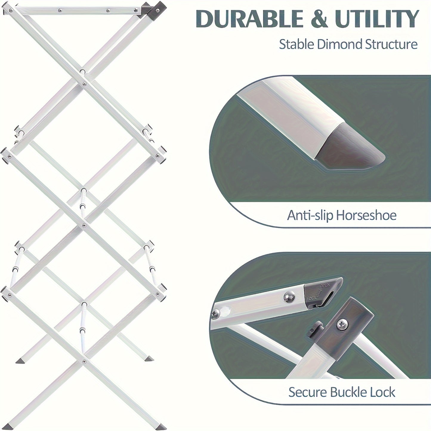 Foldable Drying Rack – Durable Clothes Holder with Anti-Slip Horseshoe & Secure Buckle Lock, Expandable Home Storage Organizer for Towels & Clothing