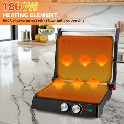 180-Degree 3-in-1 Electric Indoor Grill and Panini Press - Non-Stick Cooking Plates, Floating Hinge, Grease Tray