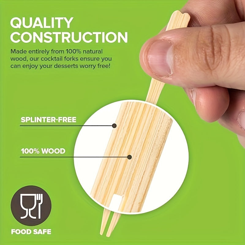 Sustainable Bamboo Forks - 100/200PCS, 3.5" Disposable Mini Food and Cocktail Picks for Weddings and Parties
